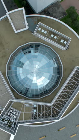 aerial view of modern building with glass dome