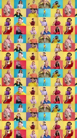 diverse group of people listening to music with headphones