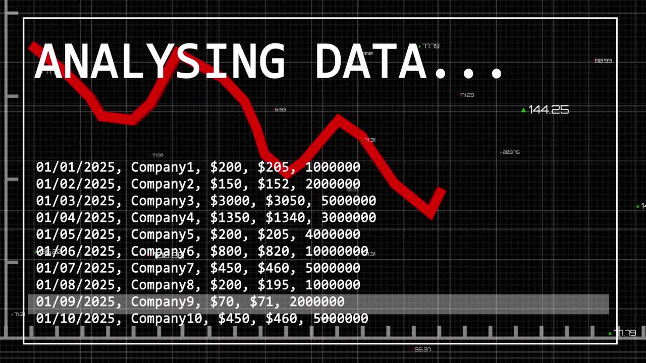 animación del procesamiento de datos financieros sobre un fondo negro