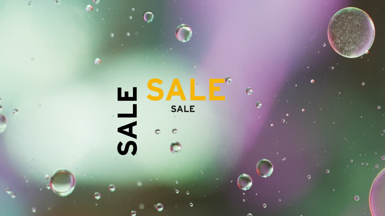 거품 위에 판매 텍스트의 애니메이션