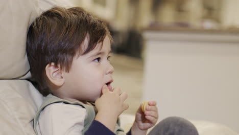 a two-year-old eats crackers. unhealthy junk food harmful to health