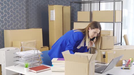 entrepreneurial business woman is packing cargo.