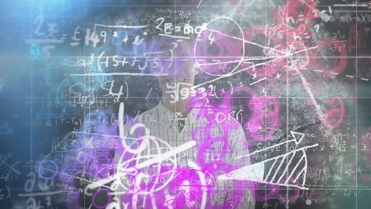 animación de ecuaciones matemáticas sobre el hombre caucásico.