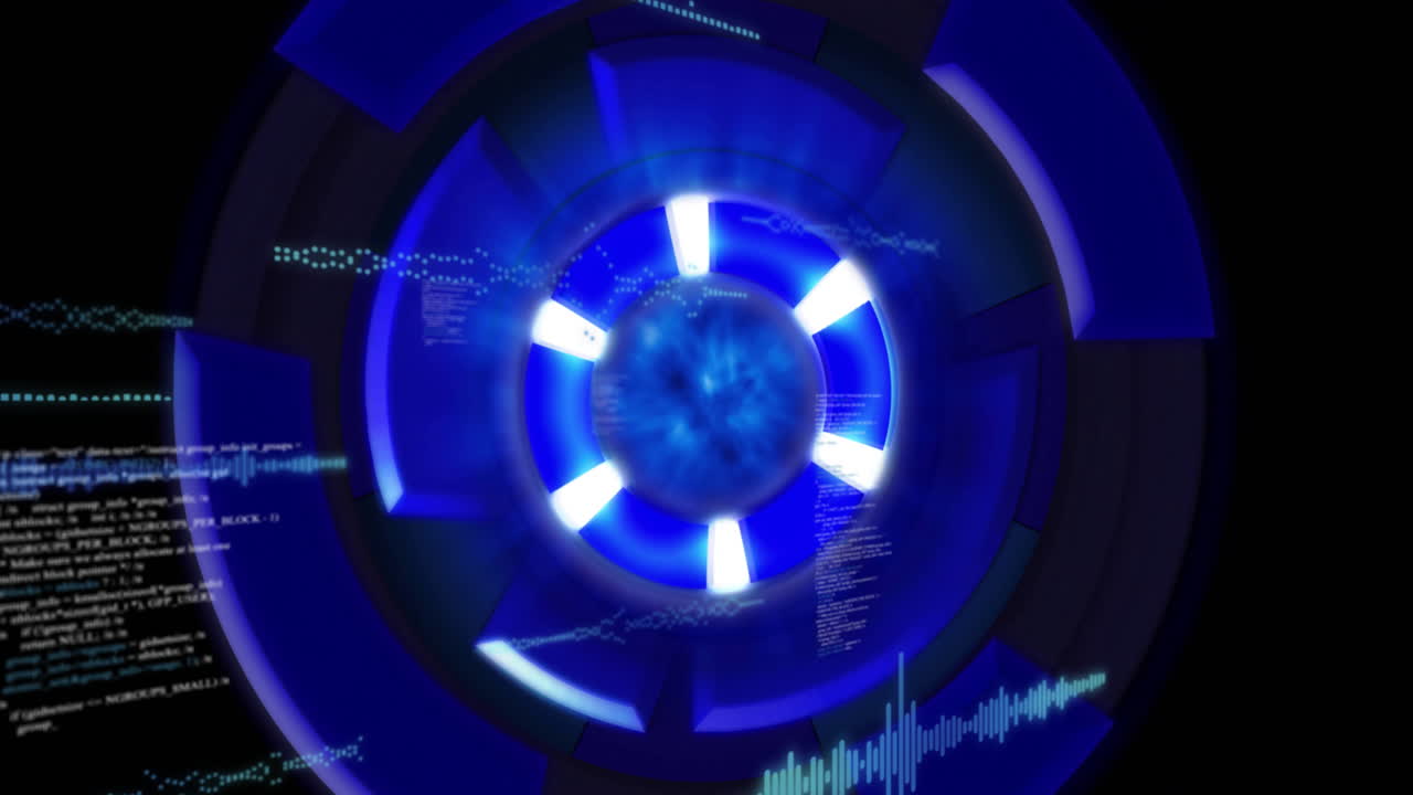 animación del procesamiento de datos digitales y el alcance sobre un fondo negro