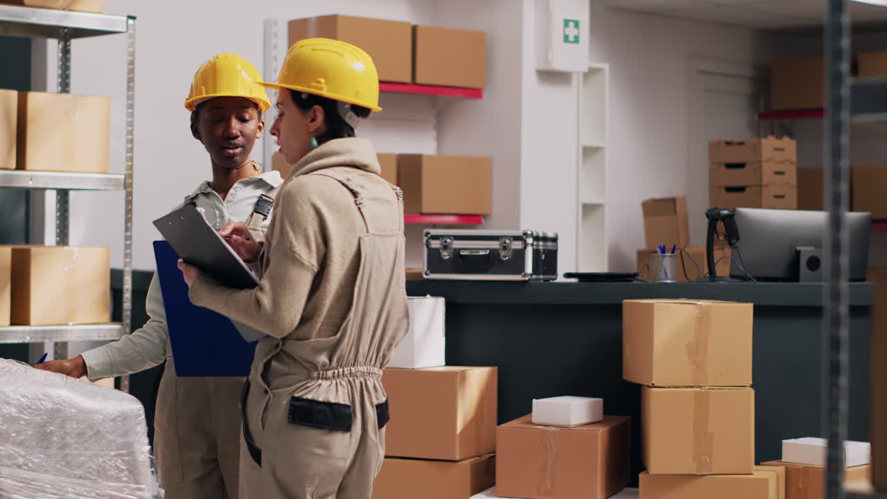 trabajadores del almacén comprobando el inventario