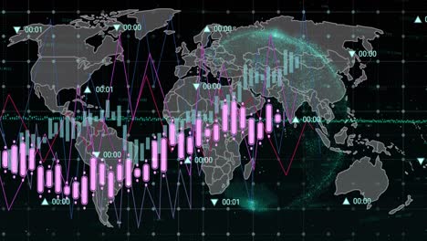 animation of financial data processing over world map