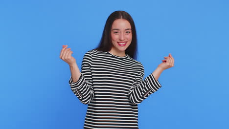 woman showing wasting throwing sharing money more tips big profit winning lottery jackpot shopping