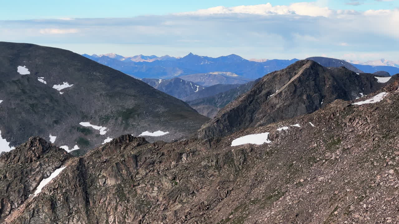 Mount of the Holy Cross 14er snow field summer afternoon Rocky Mountain Colorado Halo Ridge trail Maroon Bells Pyramid Peak Aspen Snowmass Elk Mountains Range view catwalk zoom in