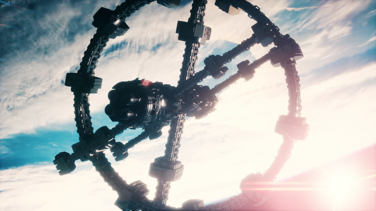 매우 상세한 거대한 우주선이 지구에 접근하고 있습니다.