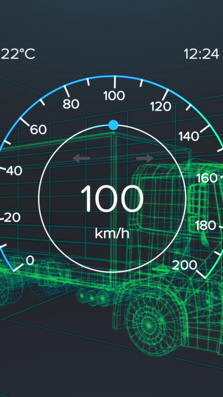 Animazione di interfaccia auto su modello digitale di camion su sfondo nero