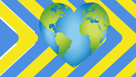 animation of hearts, arrows and heart shaped earth over flag of ukraine