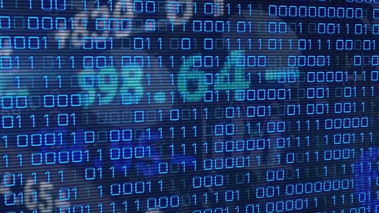 Animation of data processing over blue background