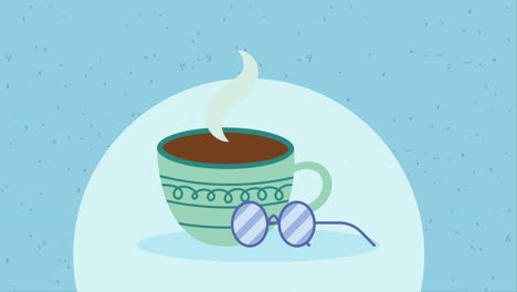 coffee cup drink and eyeglasses animation