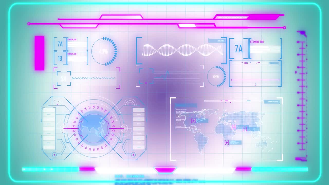 animación de la interfaz con el procesamiento de datos contra un fondo de gradiente púrpura