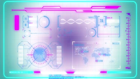 animation of interface with data processing against purple gradient background