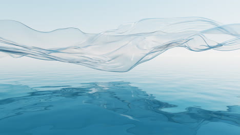 flowing transparent cloth with water surface, 3d rendering.