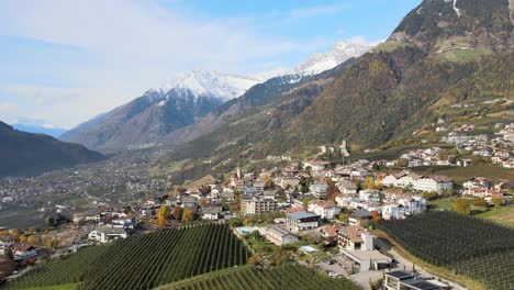 Luftdrohne-über-Einer-Mittelalterlichen-Burg-Inmitten-Der-Weinberge-In-Italien