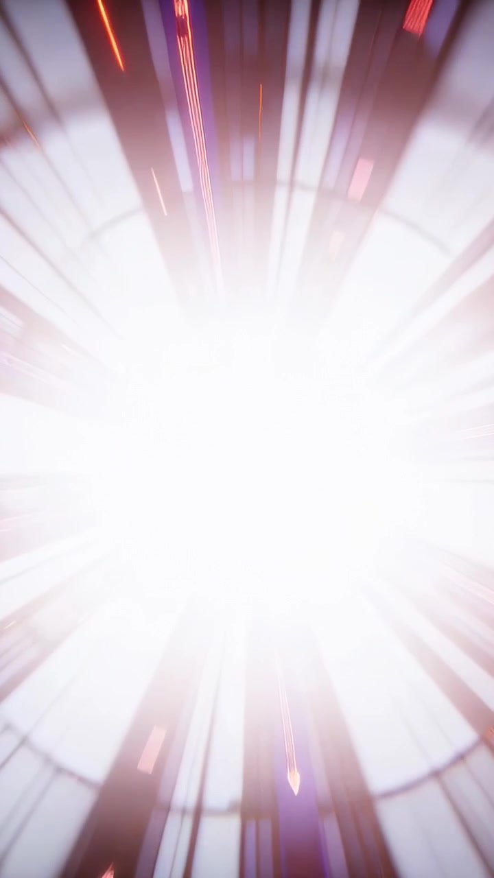 Vertical video: Intensifying bright core expanding into white in neon tunnel, ring and rays forming