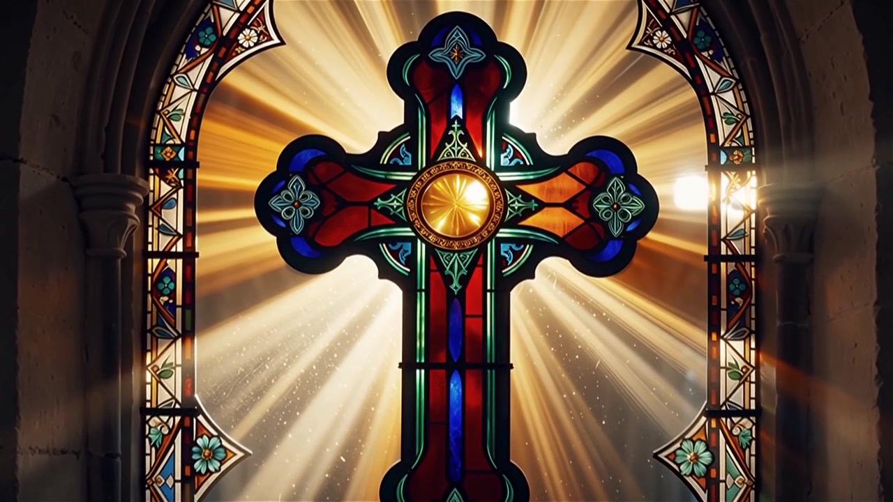 Croce Cristiana Luce Celestiale Sfondo per il Culto.