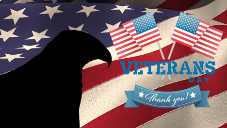 animation of happy veterans day text with eagle over american flag