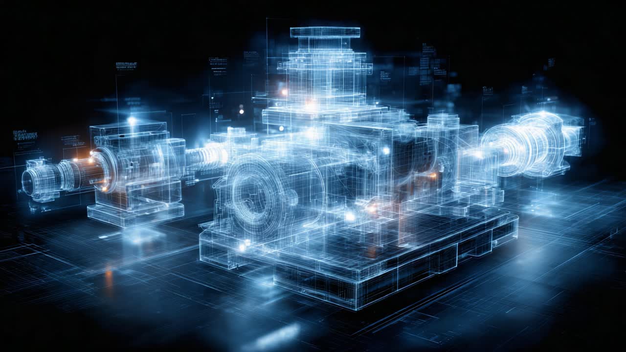 A Futuristic Representation of a Mechanical Device Showcasing Its Internal Components with a Glowing Digital Aesthetic and High-Tech Visualization Techniques