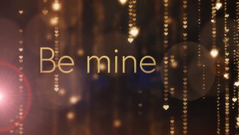 Animierter-„Be-Mine“-Text-über-Goldenem,-Herzförmigem-Lichterhintergrund