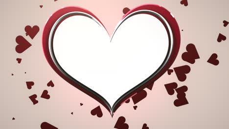 gran corazón de san valentín y volar corazones rojos en degradado rosa
