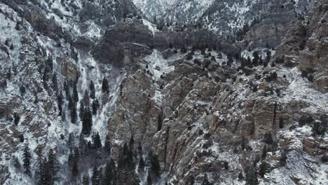 beautiful american fork canyon winter landscape, rising aerial shot