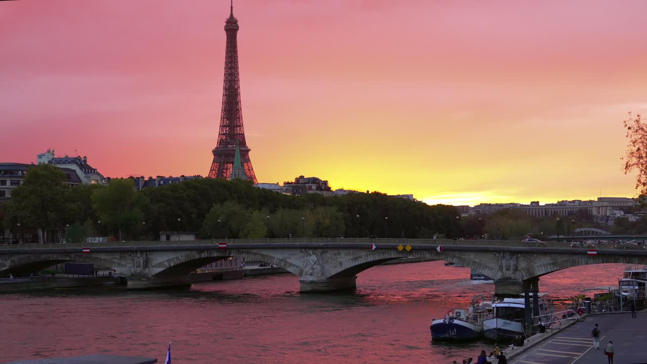 Colorful Sunset In Paris with the seine river in sight