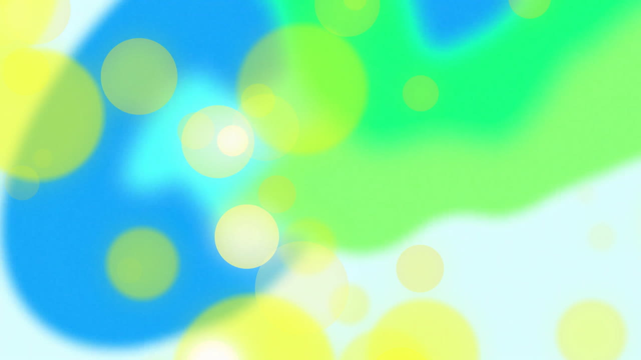 백색 배경에서 움직이는 점과 다채로운 초점을 벗어난 모양의 애니메이션