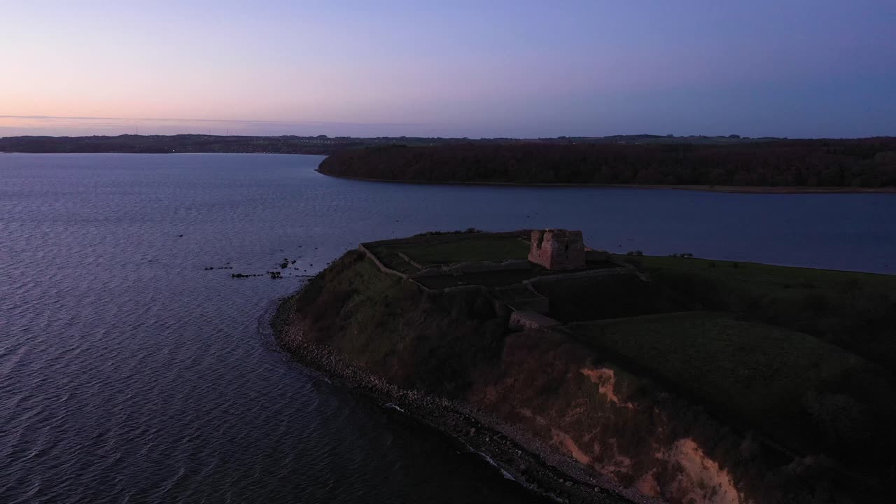 Aerial footage of the Kal&oslash;vig ruin off the coast in Jutland, Denmark