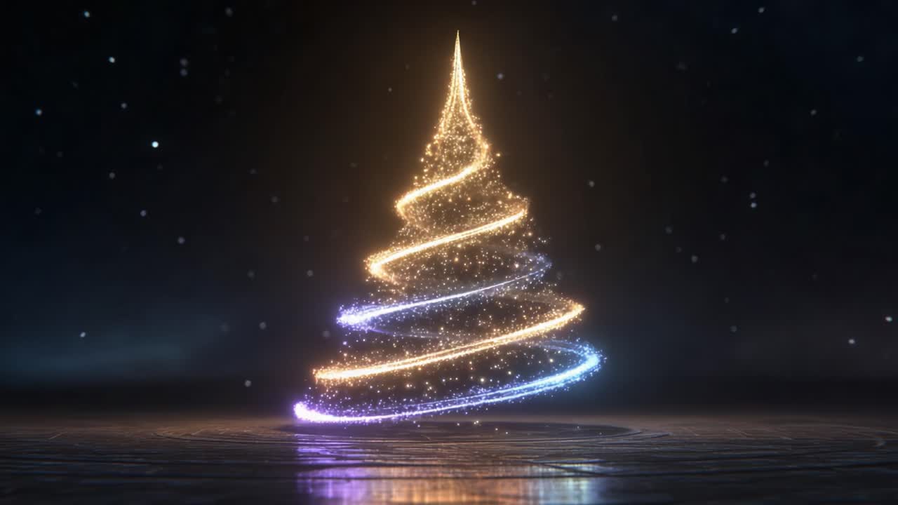 A Mesmerizing Sparkling Christmas Tree Projected Against a Dark Background, Illuminating the Scene with Twinkling Lights and Captivating Realism