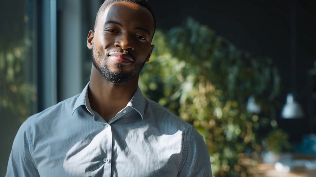 Portrait d'un homme d'affaires afro-américain souriant, les bras croisés.