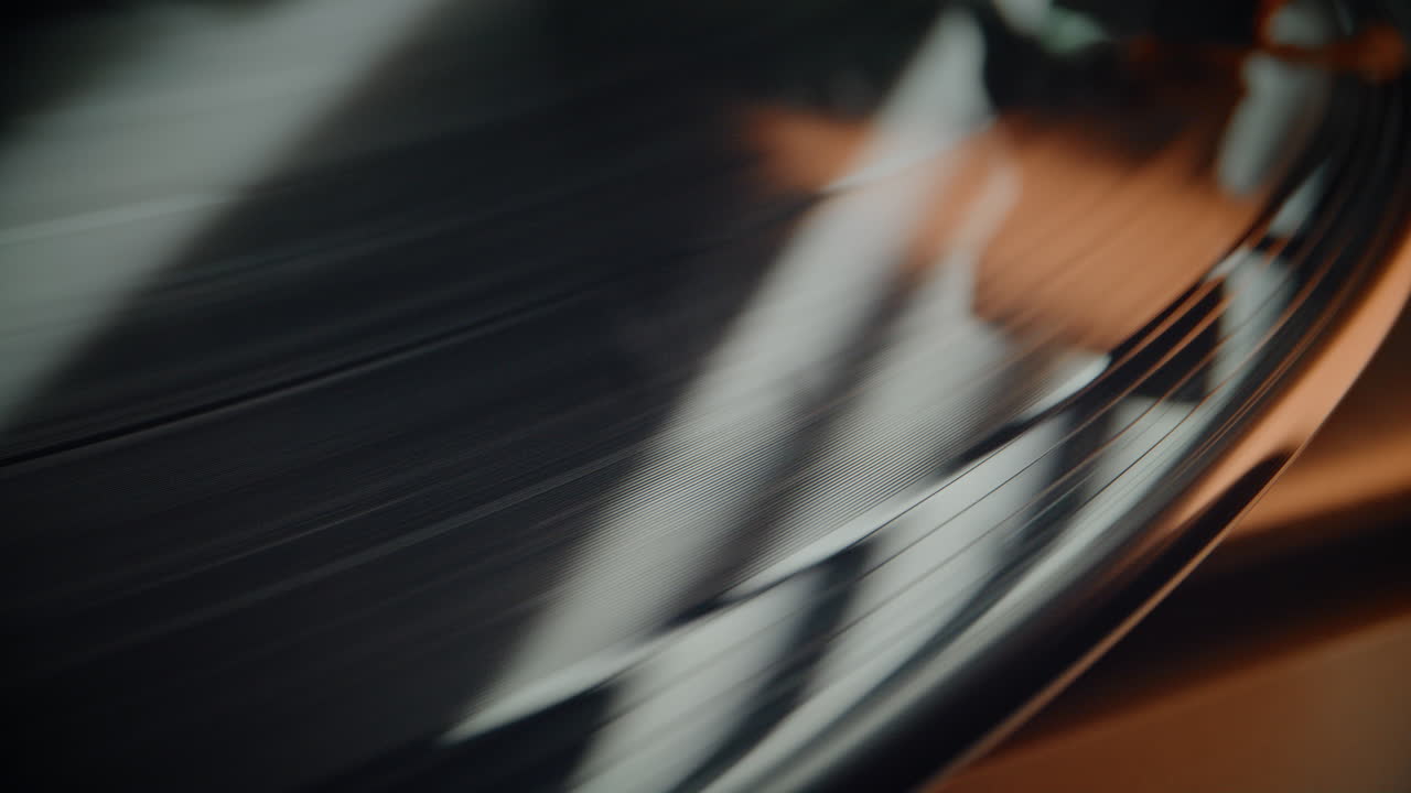 Close-up of a Spinning Vinyl Record
