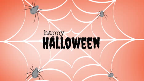 animación del texto feliz de halloween sobre la tela de araña