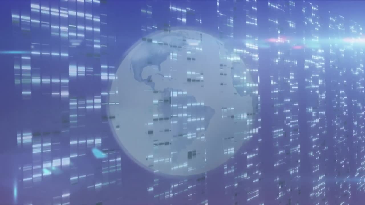 Animation of globe with glowing data processing