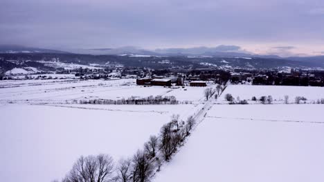 Toma-Aérea-De-Un-Bonito-Camino-Cerca-Del-Pueblo-De-Baie-Saint-paul-En-Invierno