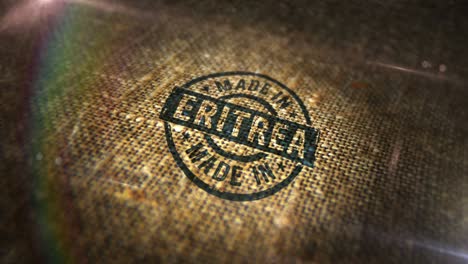 made in eritrea sign stamp on linen sack loop animation