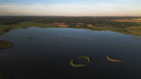 isla mayor in the zahara de la sierra. aerial drone over the beautiful water