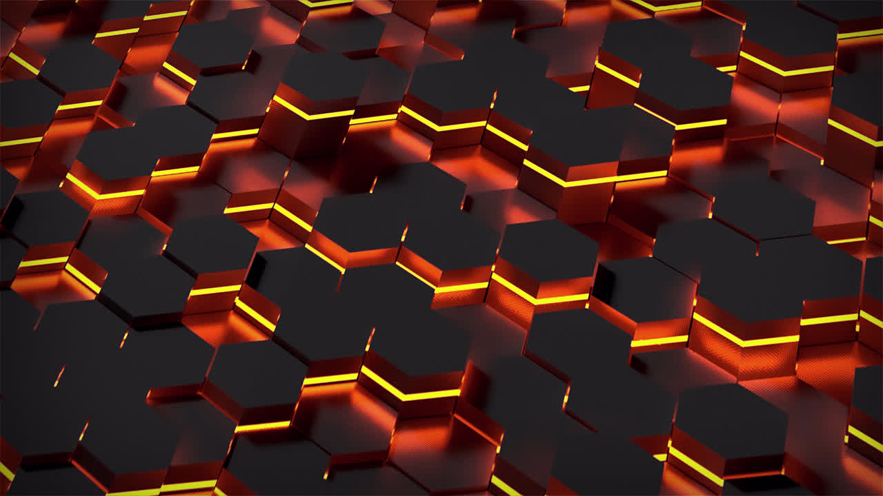 Hexagons flyover dark with orange light