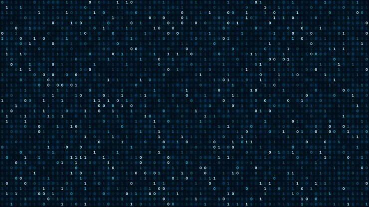 Digitaler Binärcode strömt auf dunklem Hintergrund