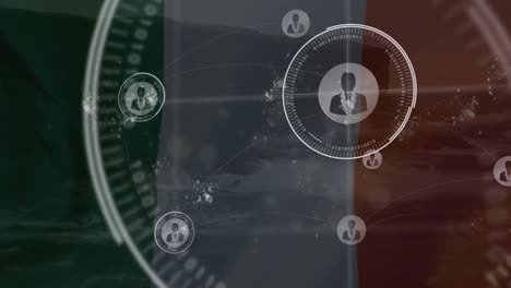 animation of user icons over irish flag and landscape