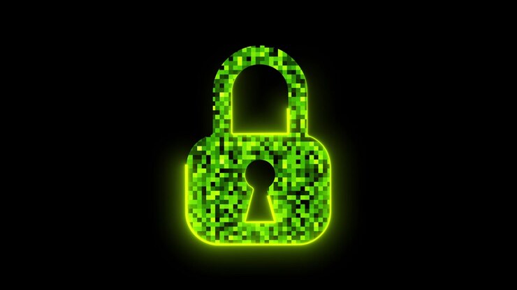 Glowing Green Digital Padlock Icon on Black Background