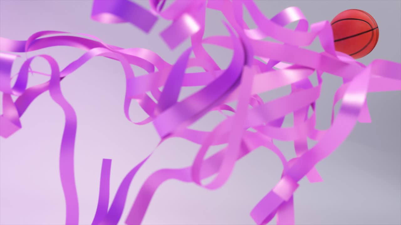 baloncesto envuelto en cintas púrpuras