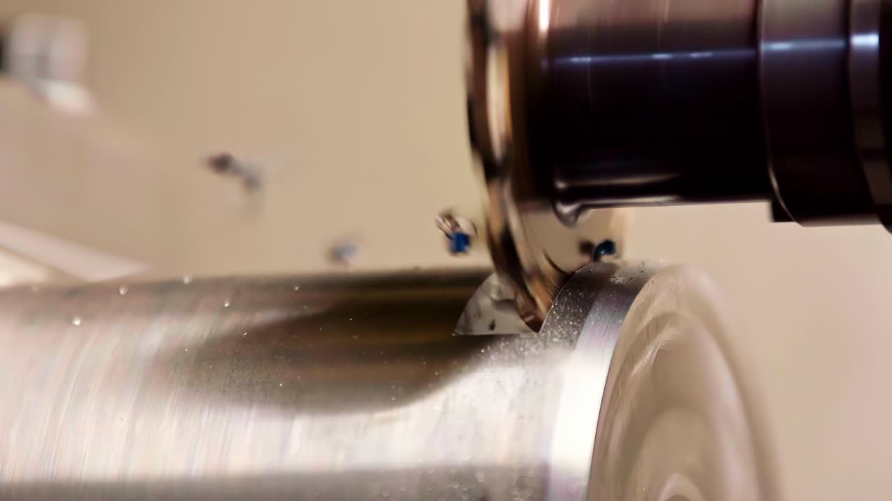 Slow motion of a machine cutting metal with precision and detail