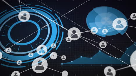 animation of diagrams over network of connections with icons