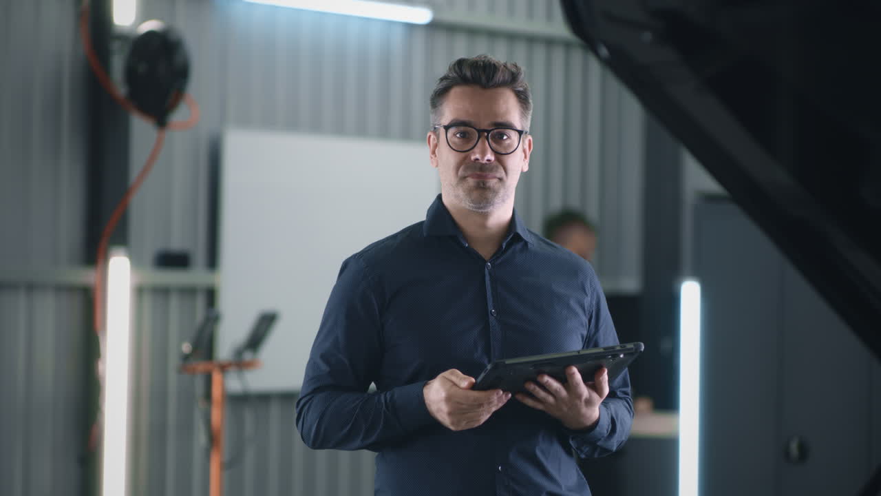 Professional interactions at a car service center, including a mechanic and a customer