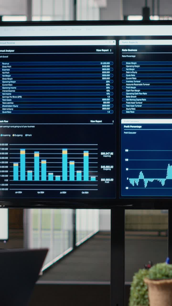 Vertical Video Quiet corporate space equipped with a laptop and performance reports