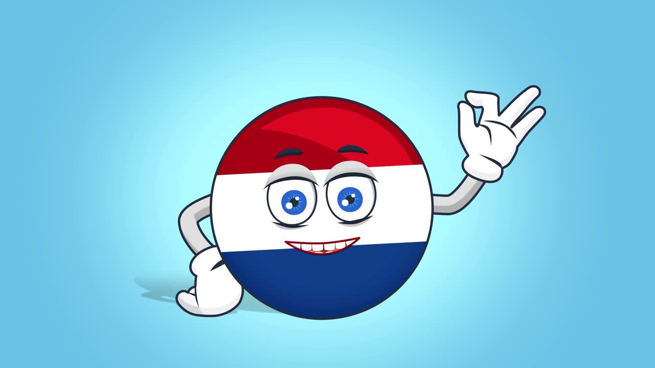 Cartoonicoon Vlag Nederland Holland OK handgebaar met gezichtsanimation en alfakanaal