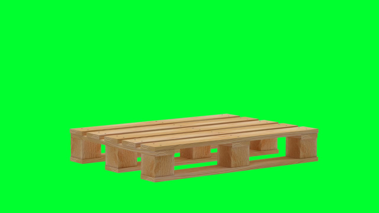 animación en 3d de una paleta de madera vacía en una pantalla verde. 4k